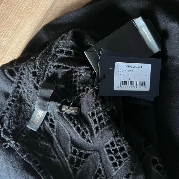 Maje Black Top With Lace Detail New W Tag Maje Size 3 🖤 - Picture 9 of 9